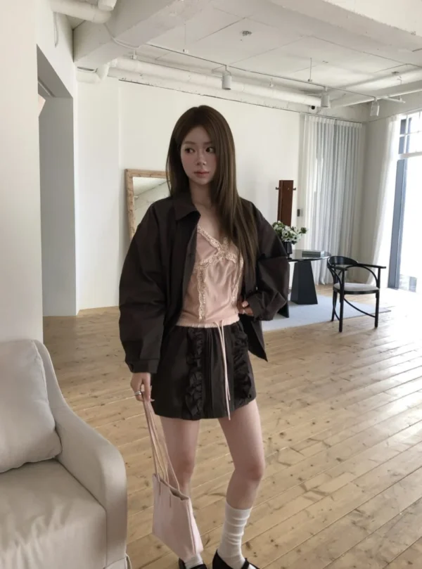 AD49 Clémence克蕾夢絲的法式絨面蕾絲拼接背心