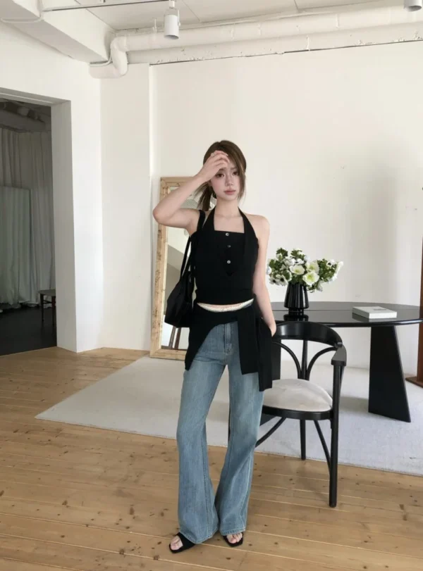 AD05 Cannes 坎城漫步·掛脖蝴蝶結柔膚針織上衣Set