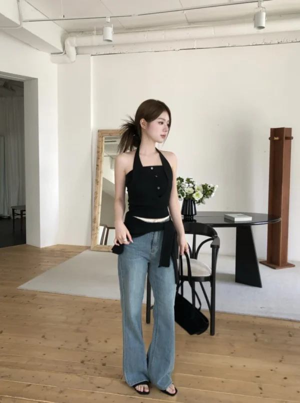 AD07 Léonie 蕾奧妮的蕾絲腰頭微喇叭牛仔褲