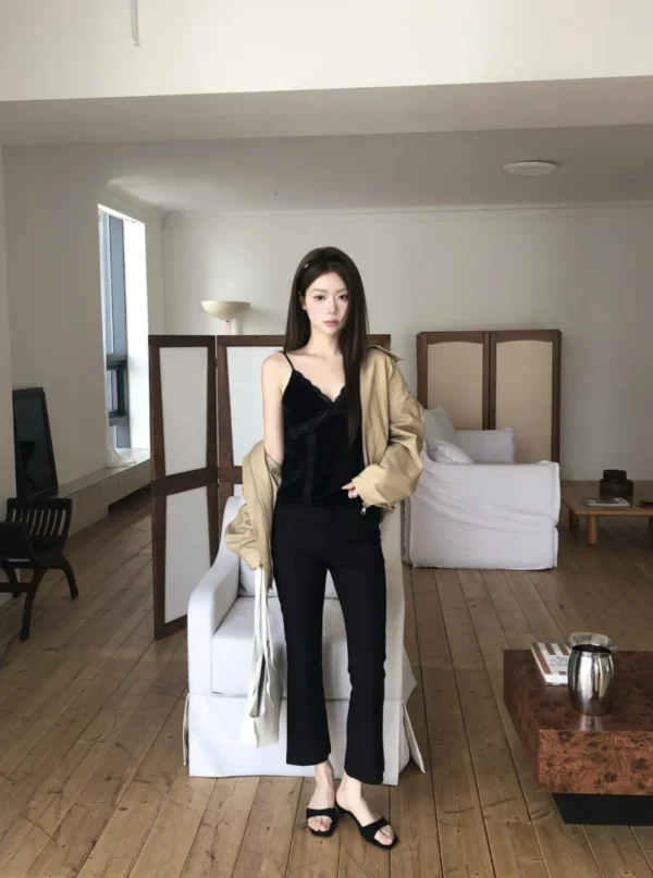 AD49 Clémence克蕾夢絲的法式絨面蕾絲拼接背心