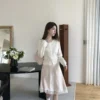 AD41 Éliane艾莉安的柔霧緞光蕾絲中長裙