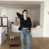 AD07 Léonie 蕾奧妮的蕾絲腰頭微喇叭牛仔褲