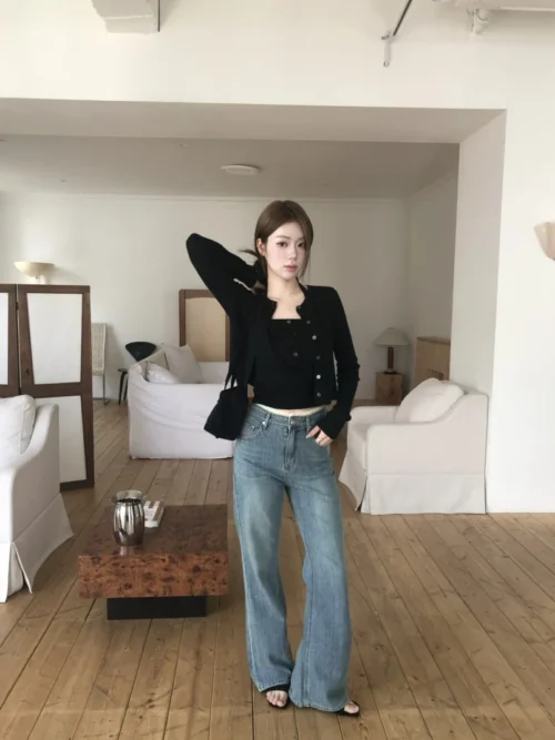 6 AD07 Léonie 蕾奧妮的蕾絲腰頭微喇叭牛仔褲