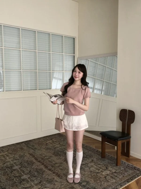 AD03 Passy帕西柔霧粉後綁帶針織上衣