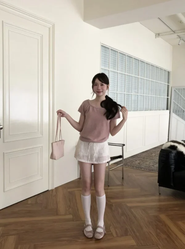 AD03 Passy帕西柔霧粉後綁帶針織上衣