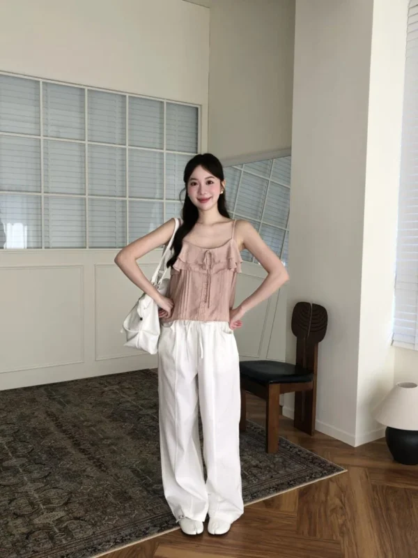 AD31 Inès伊奈絲柔白抽繩直筒長褲