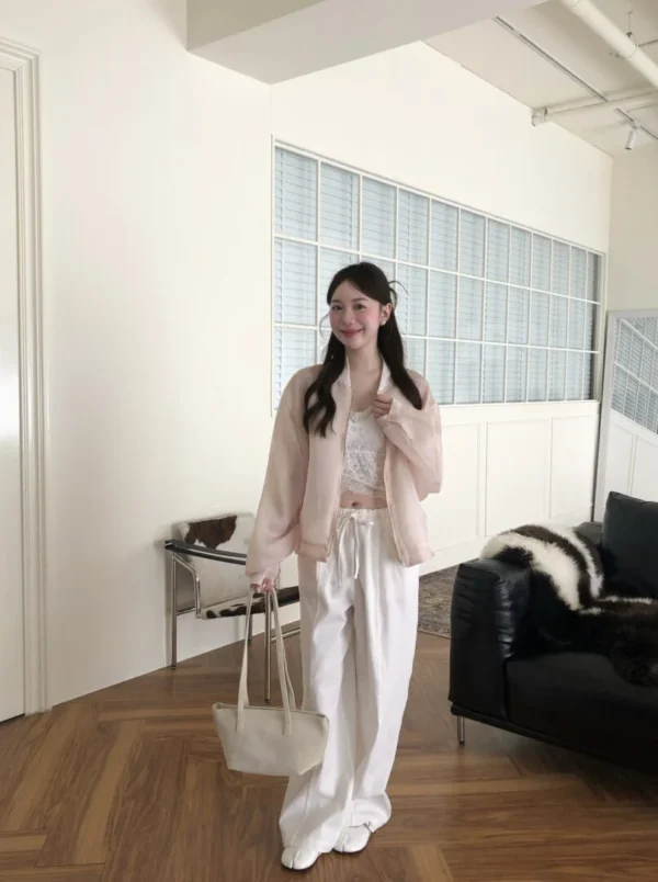AD31 Inès伊奈絲柔白抽繩直筒長褲