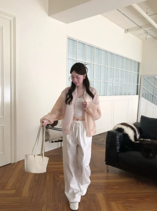 AD31 Inès伊奈絲柔白抽繩直筒長褲