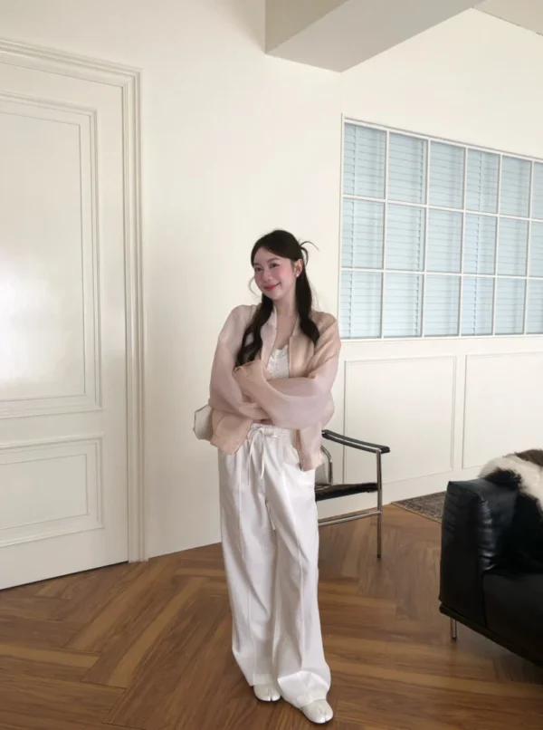 AD31 Inès伊奈絲柔白抽繩直筒長褲