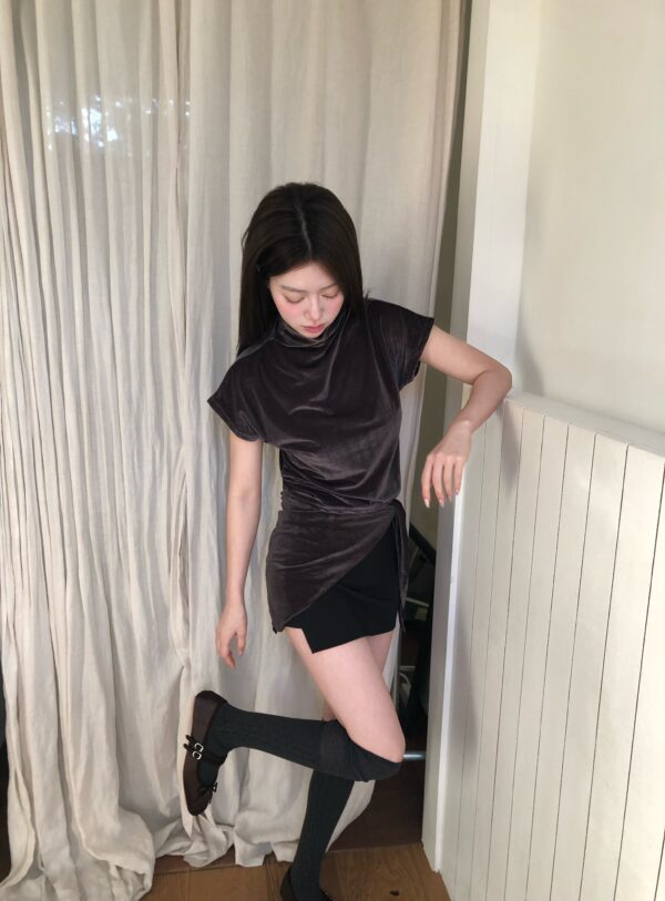 AE31 Colette柯蕾特的晚宴絲絨綁帶上衣