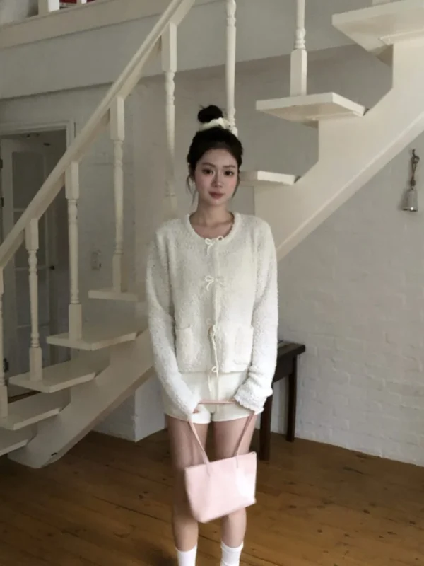 AE18 Eulalie尤拉莉小綿羊毛圈蝴蝶結針織外套